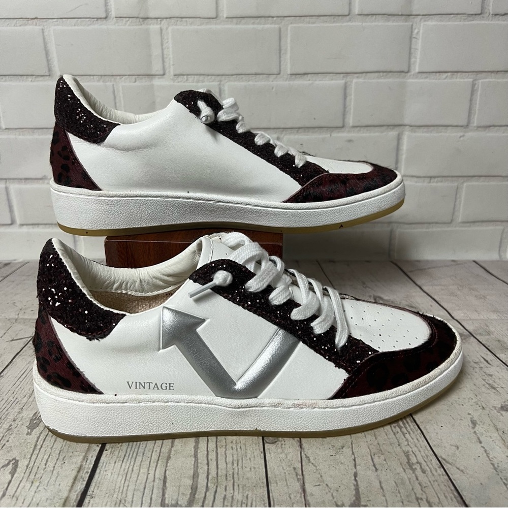 Vintage Havana Size 9 South Sneakers Wild Plum Dark Red Hair White Silver Shoes - Picture 2 of 10